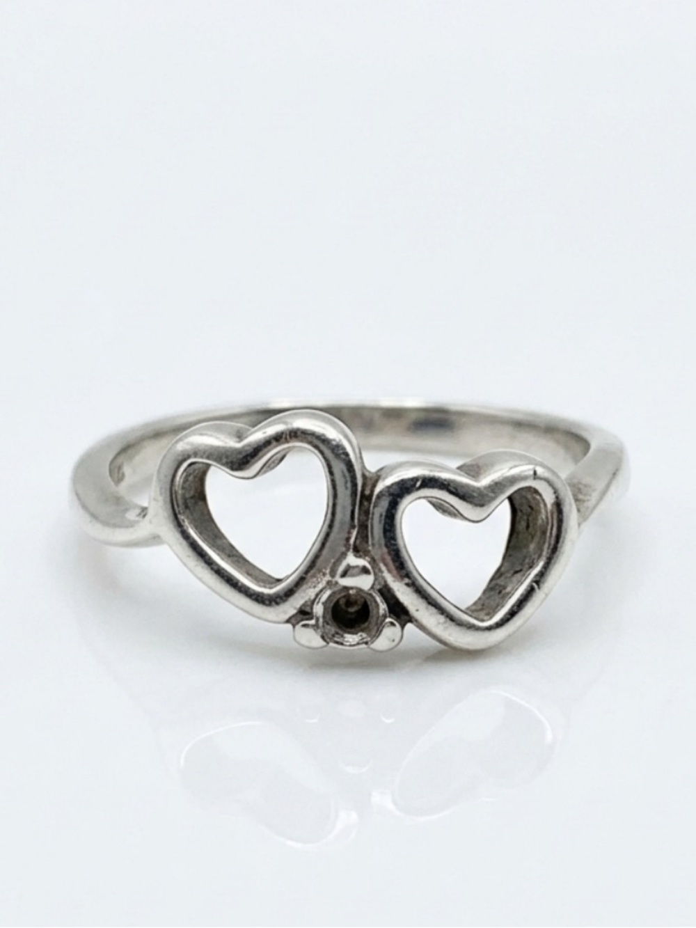 Vintage CELINE 97.2% Pure Sterling Silver Double Heart Ring